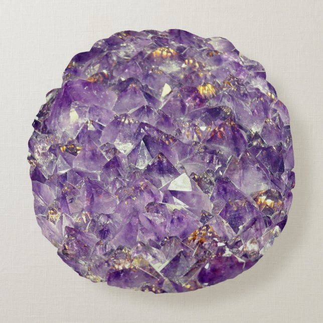 Purple amethyst crystal gem stone look round cushion (Front)