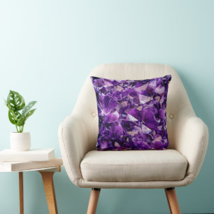 Purple Amethyst Crystal Gemstone Throw Pillow
