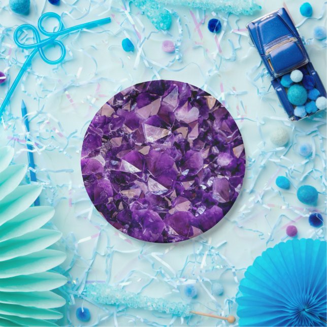 Purple Amethyst Crystal Geode Gems Paper Plate (Party)