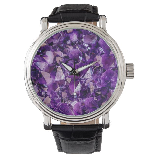 Purple Amethyst Crystal Geode Gems Wrist Watch (Front)
