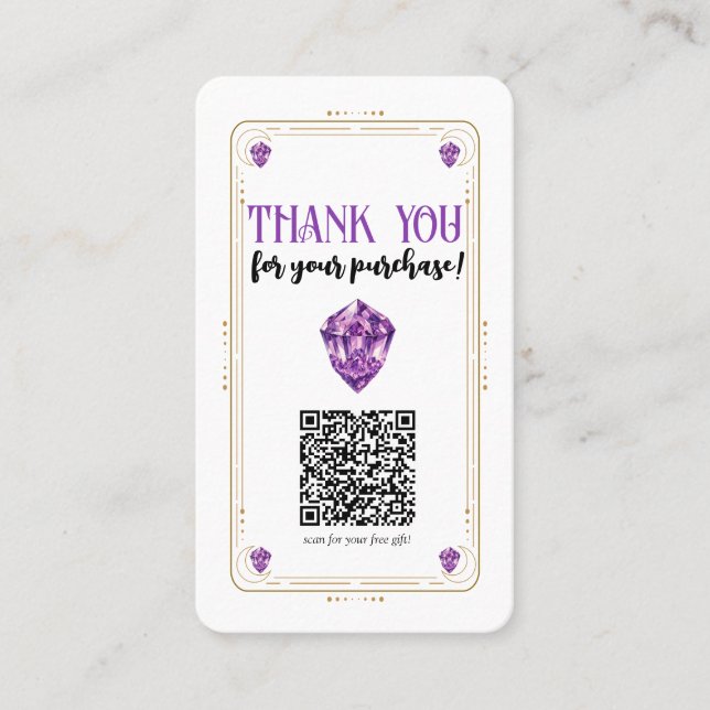 Purple Amethyst Crystal Gold Social Media QR Code Business Card (Front)