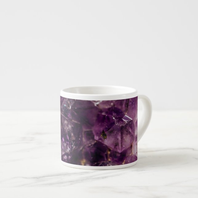 Purple Amethyst Crystal Quartz Energy Pattern Espresso Cup (Front Right)