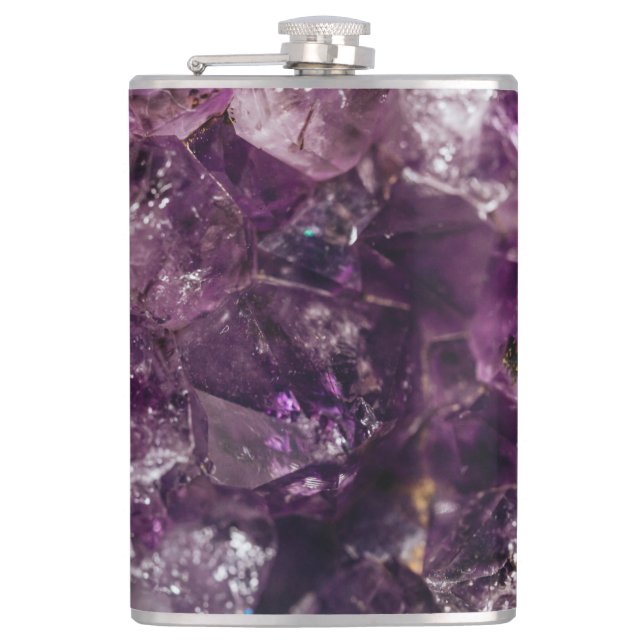 Purple Amethyst Crystal Quartz Energy Pattern Hip Flask (Front)