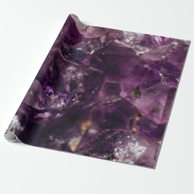 Purple Amethyst Crystal Quartz Energy Pattern Wrapping Paper (Unrolled)