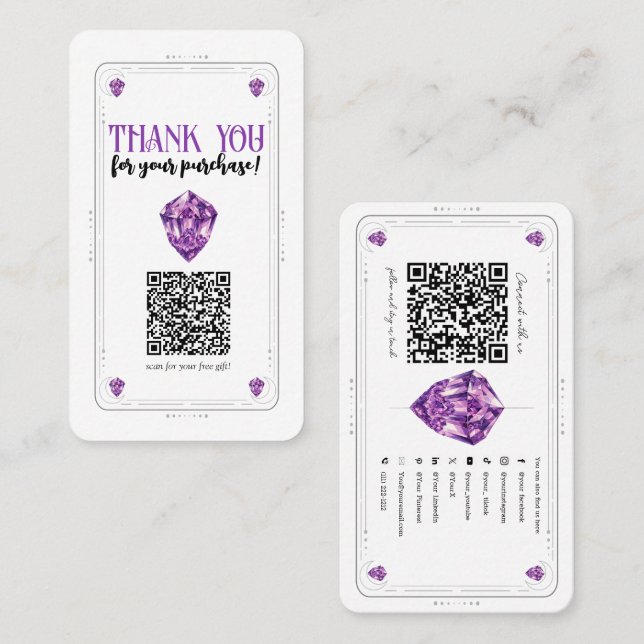Purple Amethyst Crystal Social Media QR Code Business Card (Front/Back)