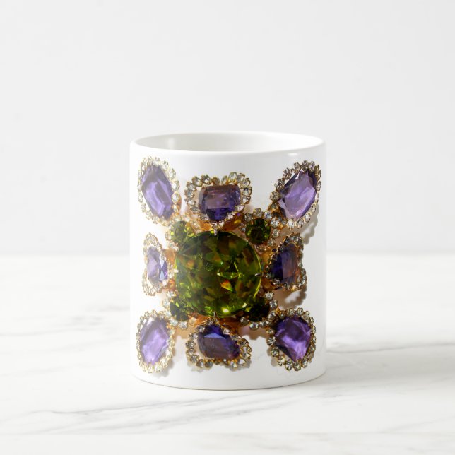 Purple Amethyst Diamonds Emeralds jewellery  Coffee Mug (Center)