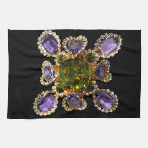 Purple Amethyst Diamonds Emeralds jewellery  Tea Towel