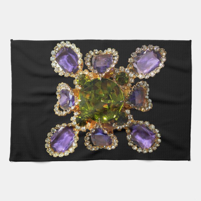 Purple Amethyst Diamonds Emeralds jewellery  Tea Towel (Horizontal)