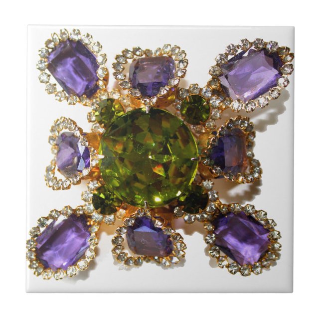Purple Amethyst Diamonds Emeralds jewellery  Tile (Front)