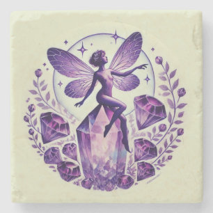 Purple Amethyst Fairy Fairies Stone Coaster