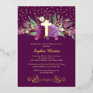 Purple Amethyst Floral Gold Cross Baptism