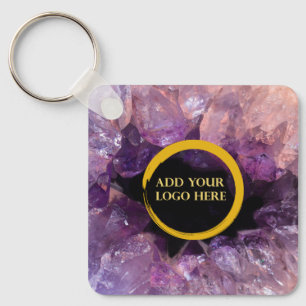 Purple amethyst gemstone add logo professional key ring
