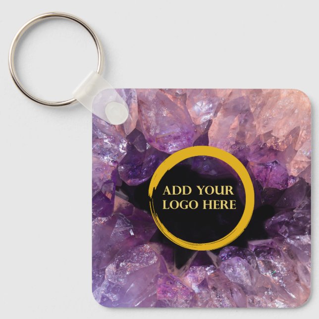 Purple amethyst gemstone add logo professional key ring (Front)