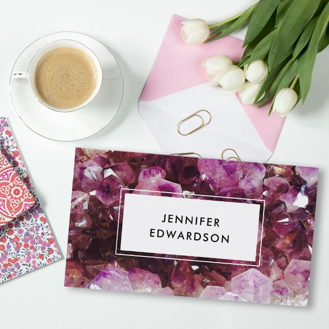 Purple amethyst gemstone crystal professional business card (Modern elegant purple amethyst gemstone,  crystal professional business card.)