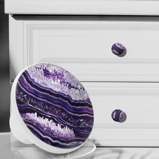 Purple Amethyst Geode and Silver Digital Art Ceramic Knob
