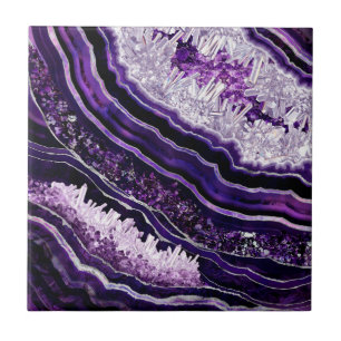 Purple Amethyst Geode and Silver Digital Art Ceramic Tile