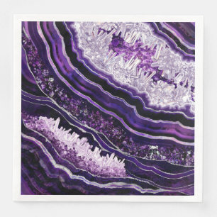 Purple Amethyst Geode and Silver Digital Art Napkin
