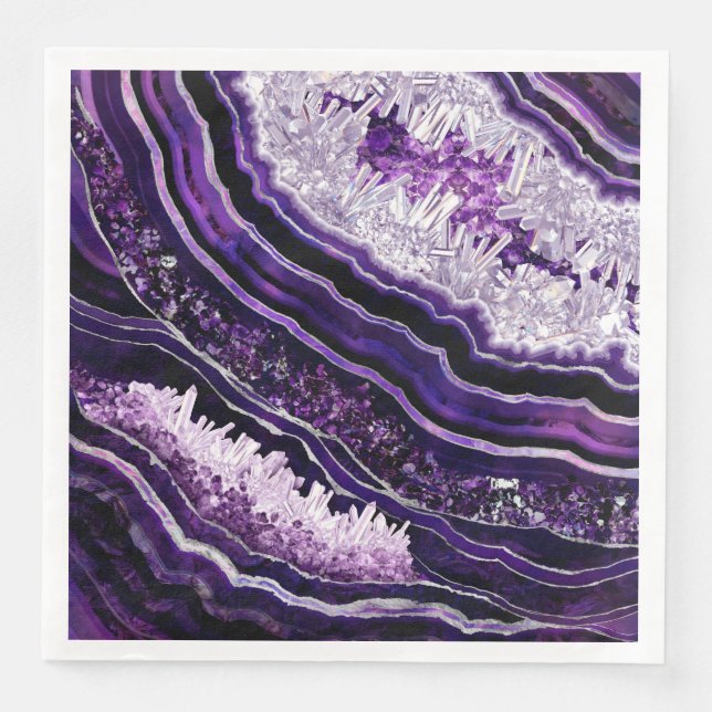 Purple Amethyst Geode and Silver Digital Art Napkin (Front)