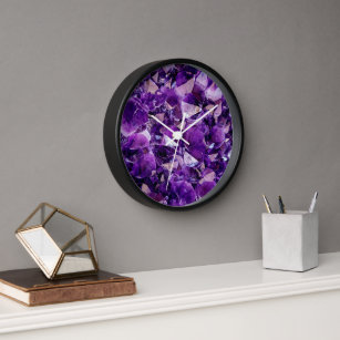 Purple Amethyst Geode Crystal Gemstone Wall Clock