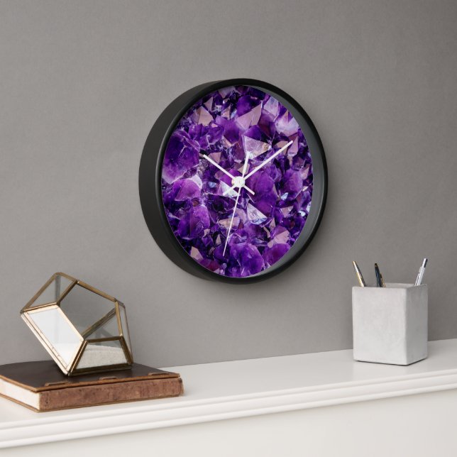 Purple Amethyst Geode Crystal Gemstone Wall Clock (Office)