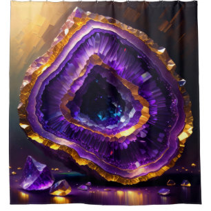 Purple Amethyst Geode Gold Shower Curtain
