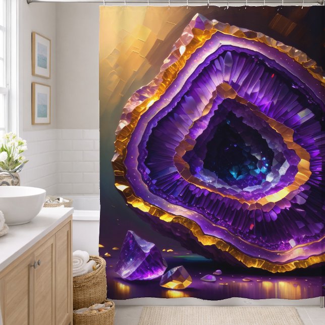 Purple Amethyst Geode Gold Shower Curtain (Creator Uploaded)
