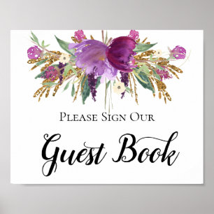 Purple Amethyst Gold Sparkles Guest Book Sign
