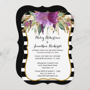 Purple Amethyst Gold Watercolor Flowers Weddings Invitation