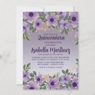 Purple Amethyst Lavender Gold Glitter Quinceañera  Invitation