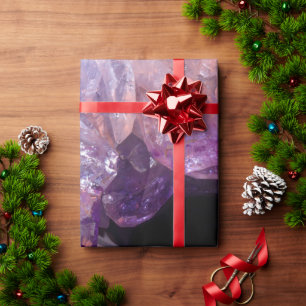 Purple amethyst mineral crystal gemstone pattern wrapping paper