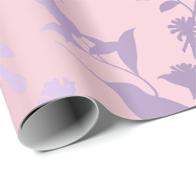 Purple Amethyst Pink Foils Hummingbird Flowers Wrapping Paper (Roll Corner)