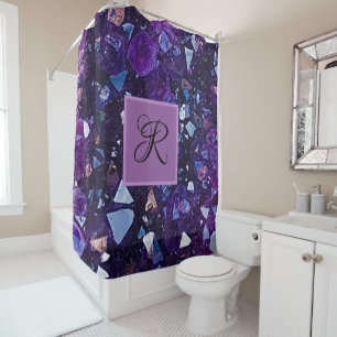 Purple Amethyst Quartz Crystal Monogram Shower Curtain