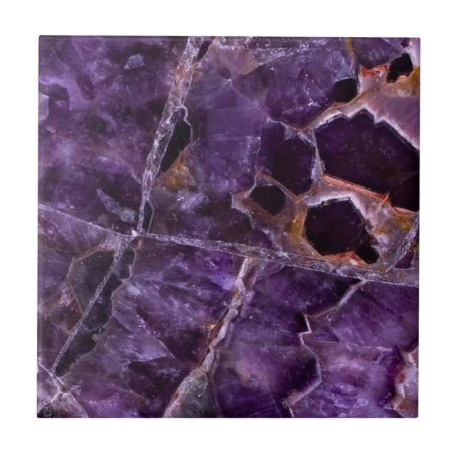 Purple Amethyst Quartz Crystal Print Ceramic Tile (Front)