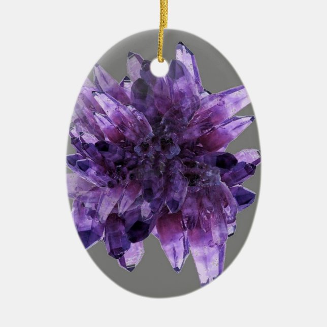 PURPLE AMETHYST QUARTZ CRYSTALS MINERAL CERAMIC TREE DECORATION (Front)