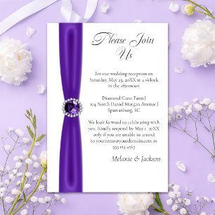 Purple Amethyst Satin Ribbon Jewel Reception Only Invitation