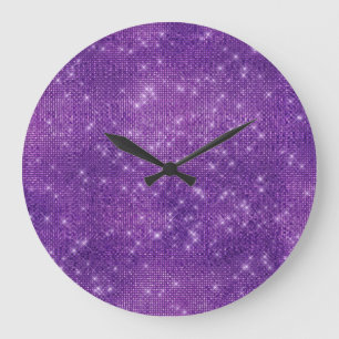Purple Amethyst Stars Sequin  Diamond Sparkly Large Clock