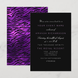 Purple Amethyst Tiger Black White Minimal Birthay Invitation