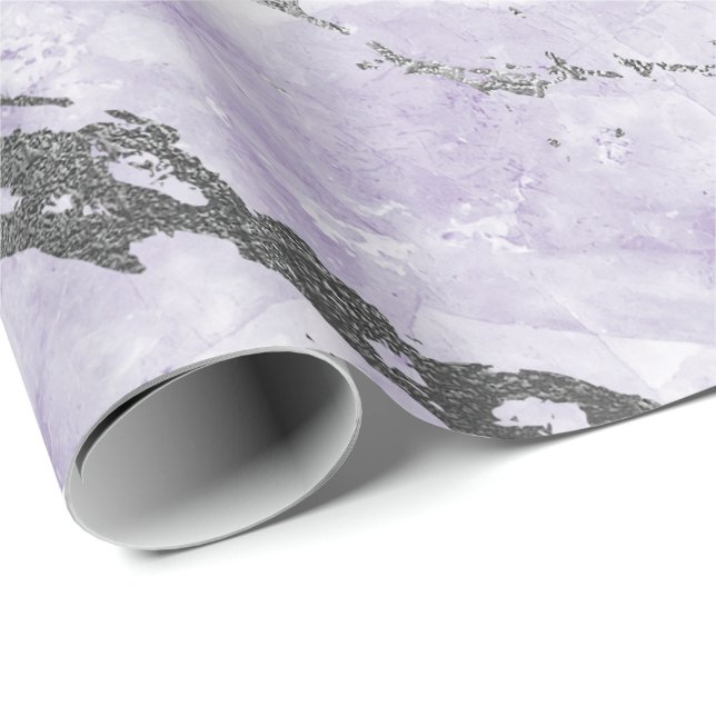 Purple Amethyst White Silver Grey Marble Shiny Wrapping Paper (Roll Corner)