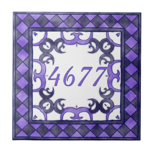 Purple and  Anthracite Small House Number Ceramic Tile