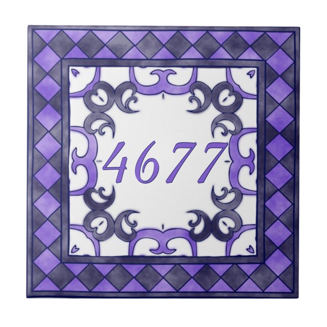 Purple and  Anthracite Small House Number Ceramic Tile (Front)