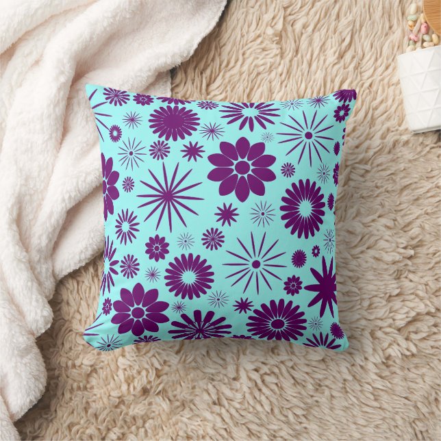 Purple and Aqua Blue Floral Jumbo Pillow (Blanket)