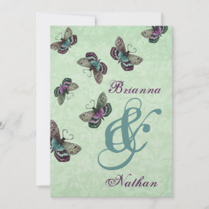 Purple and Aqua Butterflies Wedding Invitation