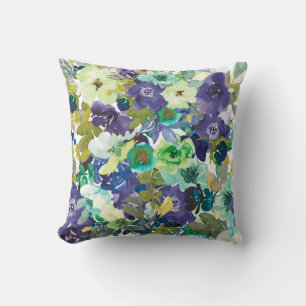 Purple and Aqua Floral Pillow
