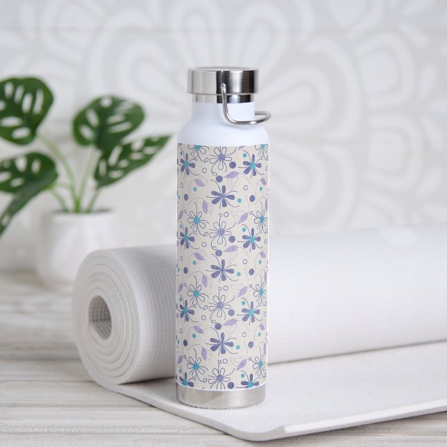 Purple and Aqua Flowers Water Bottle (Yoga)
