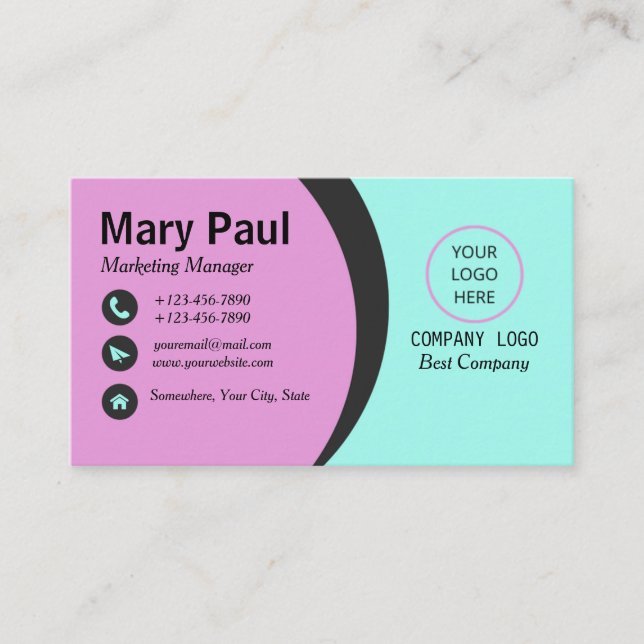 Purple and Aqua Modern Corporat Business Card (Front)