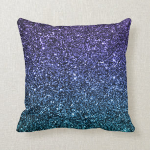 Purple and Aqua Ombre Faux Glitter Cushion