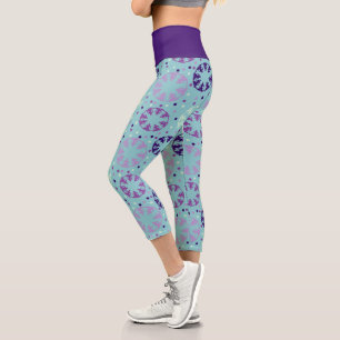 Purple and Aqua Patterned Synchronised Swimming Capri Leggings