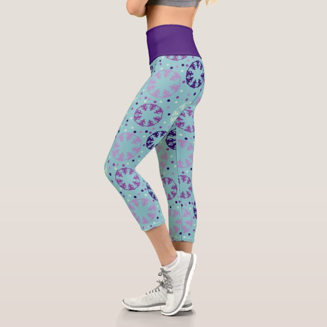 Purple and Aqua Patterned Synchronised Swimming Capri Leggings (Left)