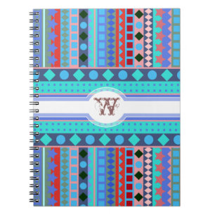 Purple and Aqua Tribal Beat Zigzag Stripes Pattern Notebook
