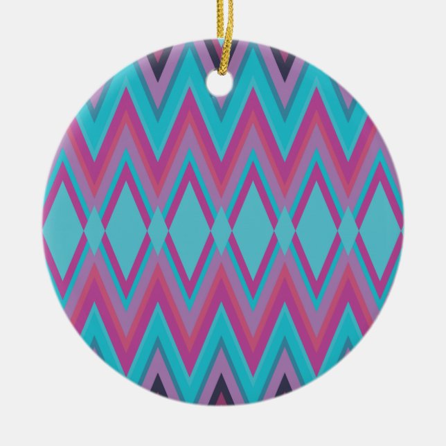 Purple and Aqua Tribal Ceramic Tree Decoration (Front)